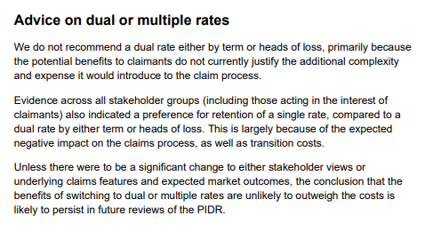 PIDR advice on dual rates